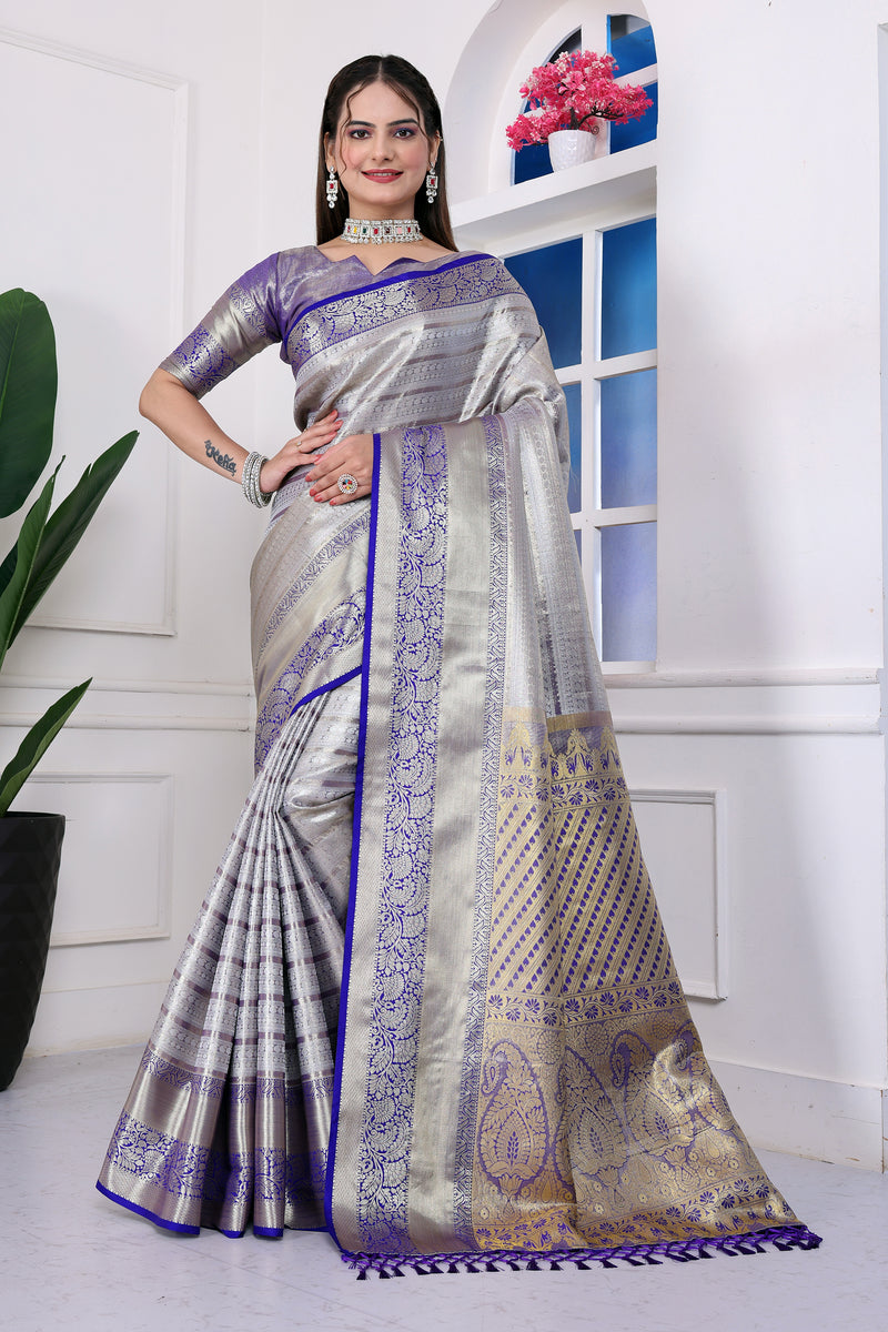 Dharmavaram Eight Blue Banarasi Saree