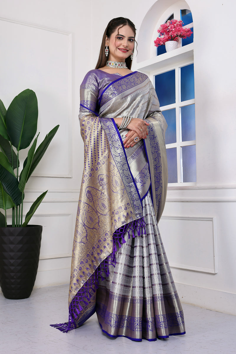 Dharmavaram Eight Blue Banarasi Saree