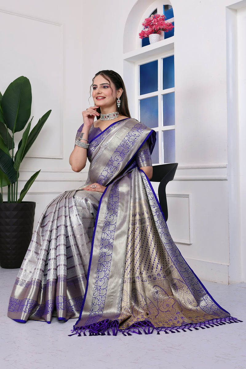 Dharmavaram Eight Blue Banarasi Saree