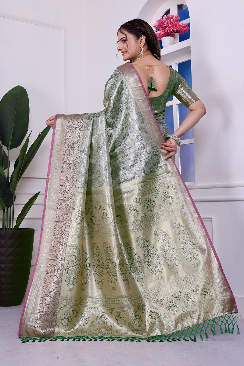 Dharmavaram Nine Green Banarasi Saree
