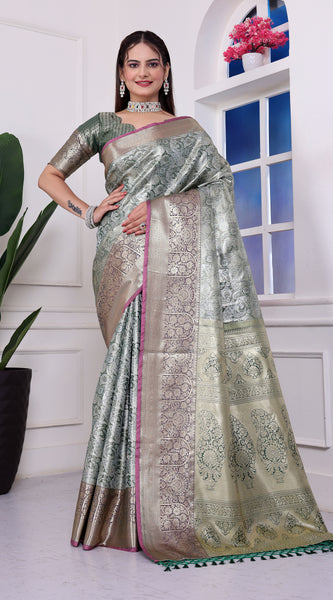 Dharmavaram Nine Green Banarasi Saree