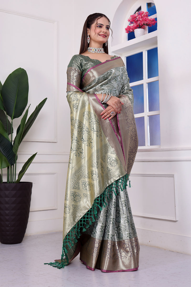 Dharmavaram Nine Green Banarasi Saree