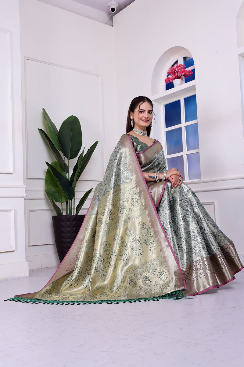 Dharmavaram Nine Green Banarasi Saree