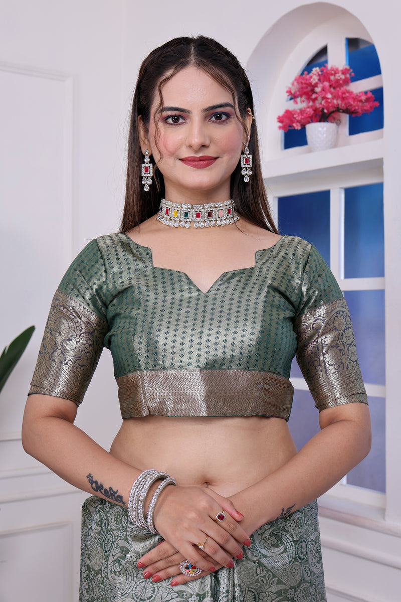 Dharmavaram Nine Green Banarasi Saree
