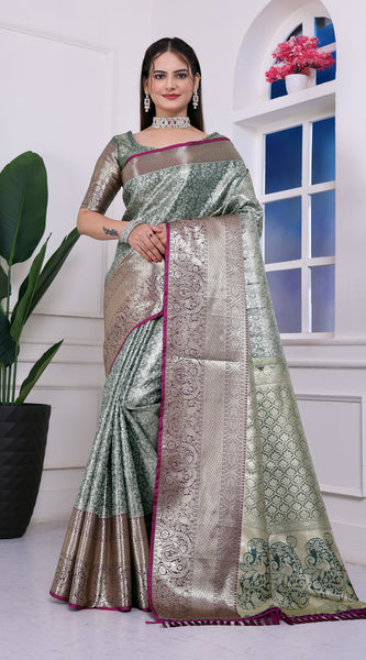 Dharmavaram Ten Green Banarasi Saree