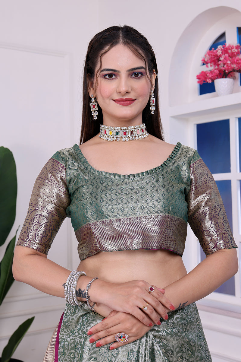 Dharmavaram Ten Green Banarasi Saree