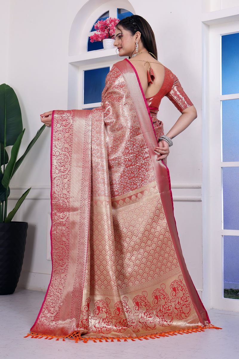 Dharmavaram Ten Orange Banarasi Saree
