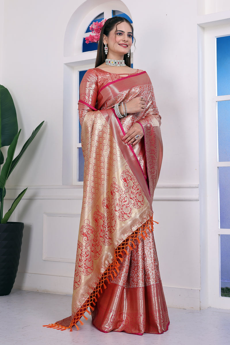 Dharmavaram Ten Orange Banarasi Saree