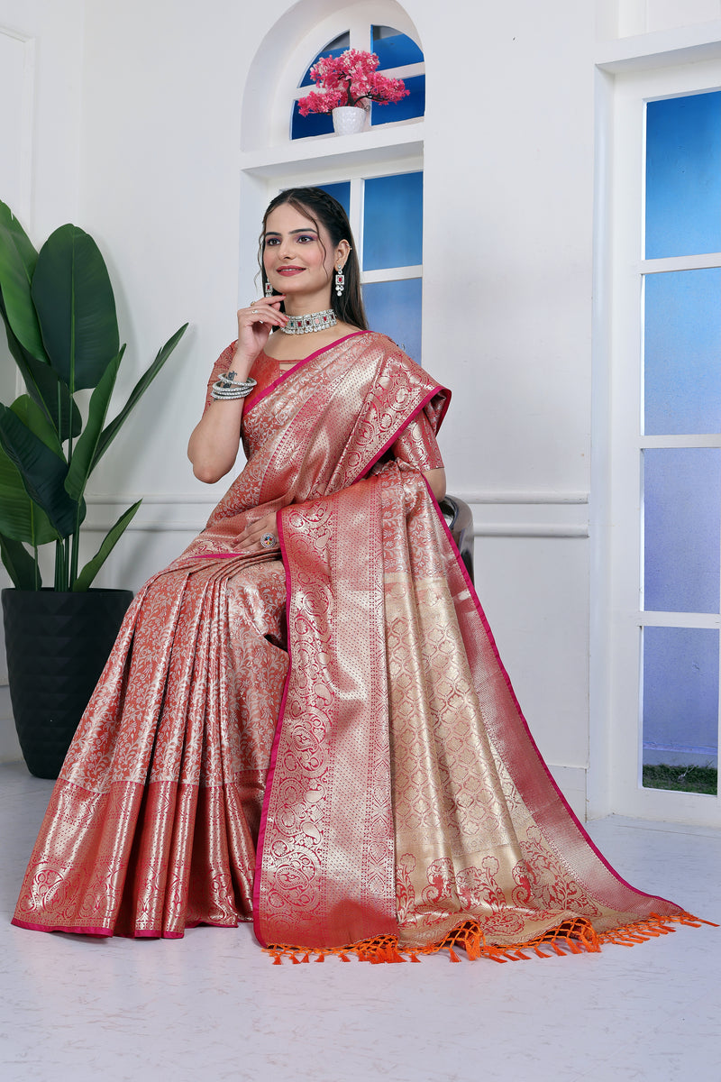 Dharmavaram Ten Orange Banarasi Saree