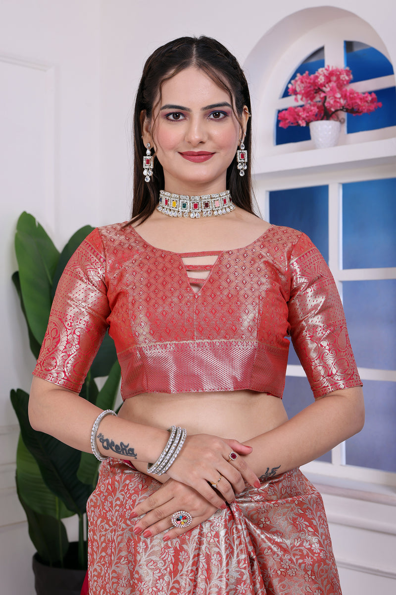 Dharmavaram Ten Orange Banarasi Saree