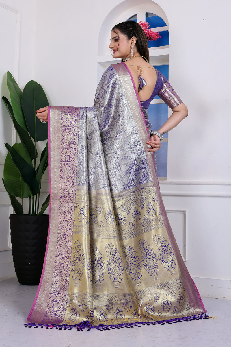 Dharmavaram Nine Blue Banarasi Saree
