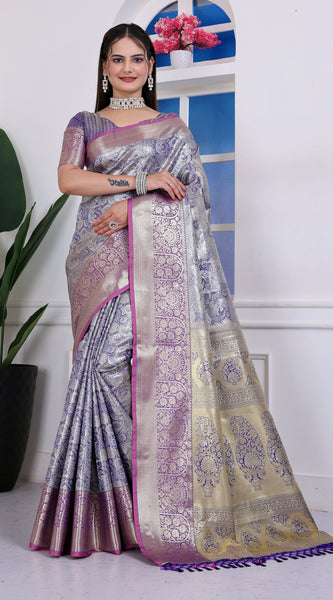 Dharmavaram Nine Blue Banarasi Saree