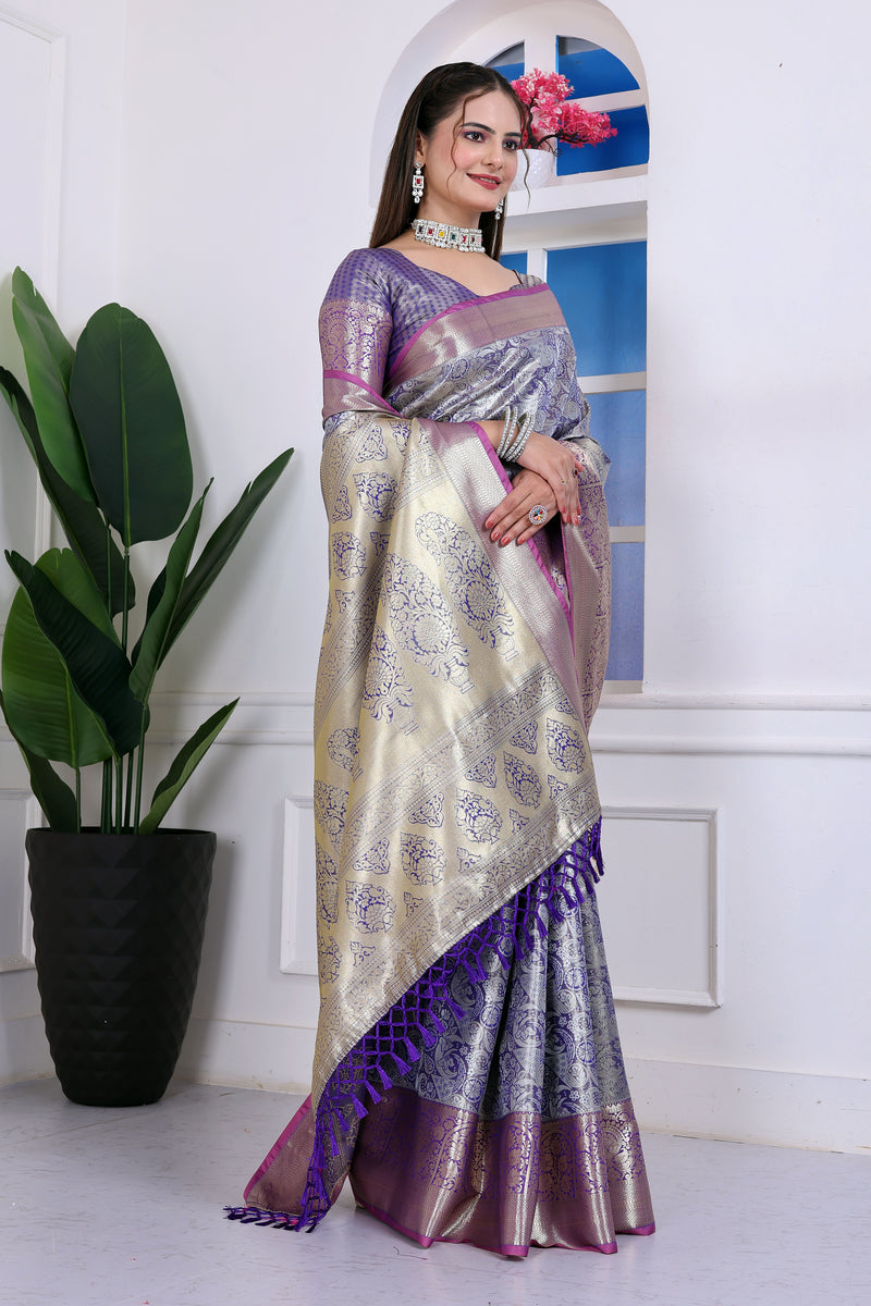 Dharmavaram Nine Blue Banarasi Saree