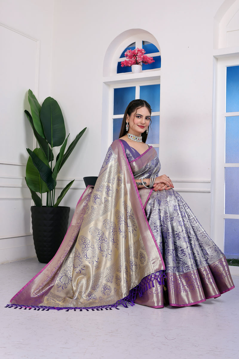 Dharmavaram Nine Blue Banarasi Saree