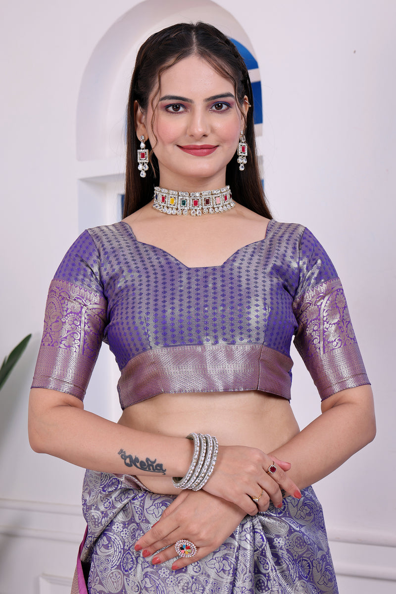 Dharmavaram Nine Blue Banarasi Saree