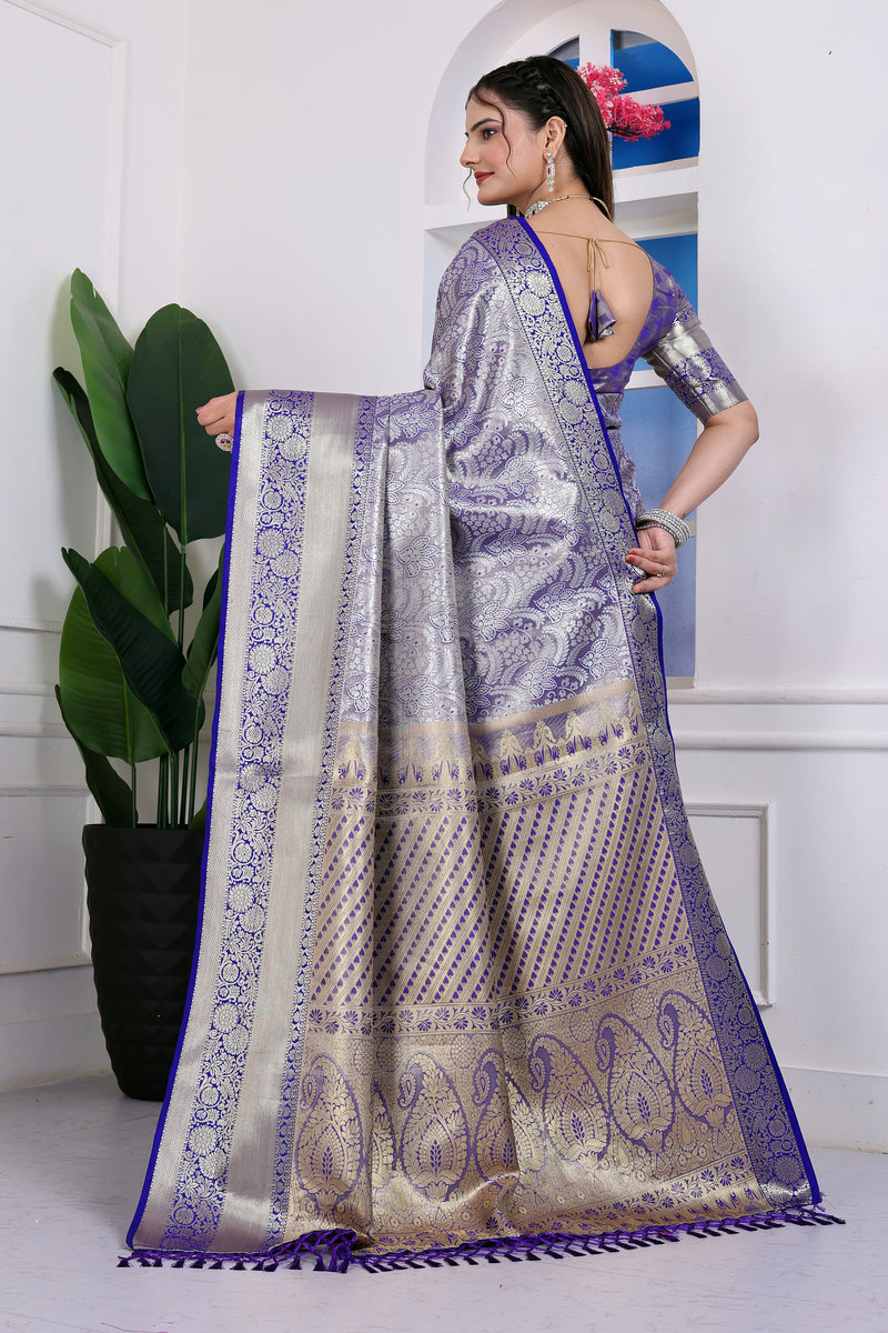 Dharmavaram Four Blue Banarasi Saree