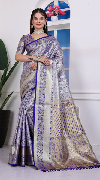 Dharmavaram Four Blue Banarasi Saree