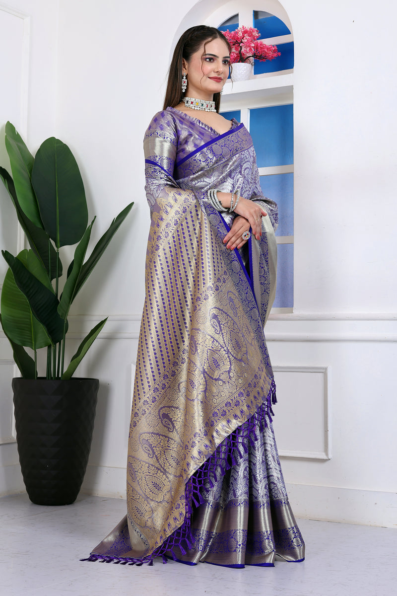 Dharmavaram Four Blue Banarasi Saree