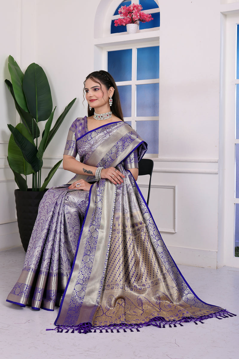 Dharmavaram Four Blue Banarasi Saree