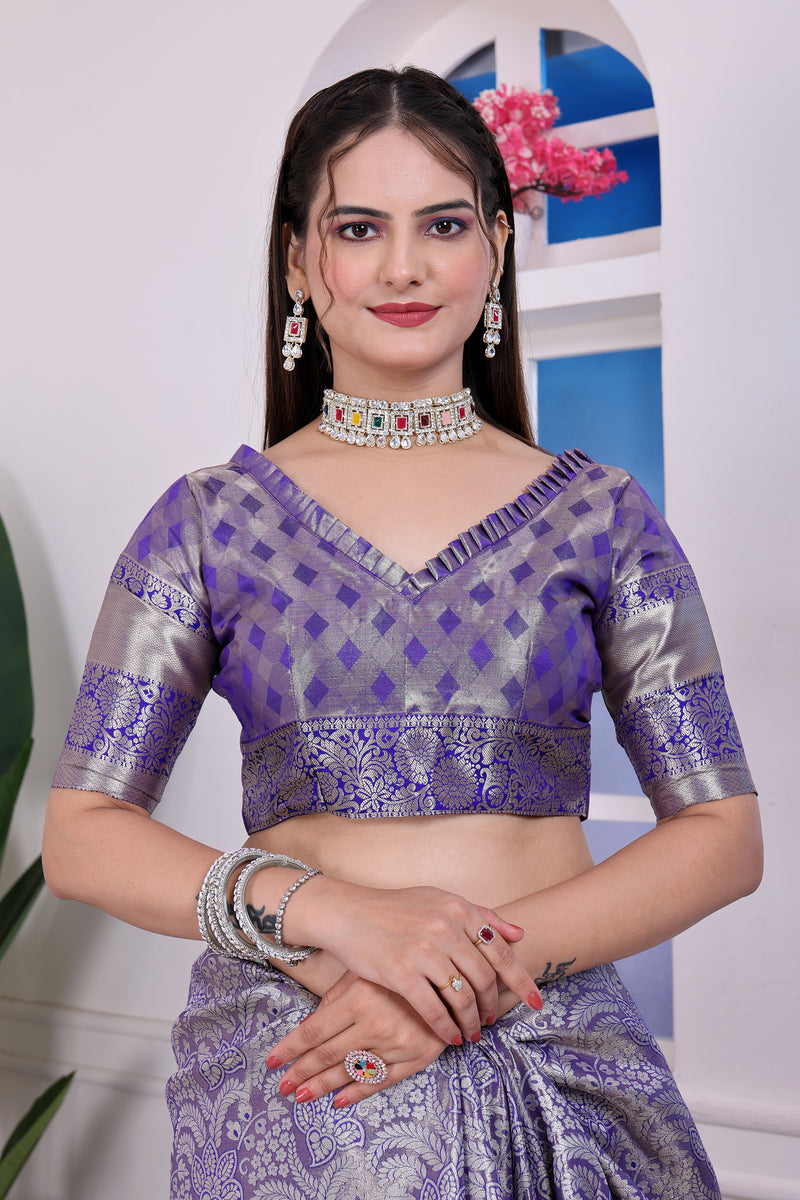 Dharmavaram Four Blue Banarasi Saree