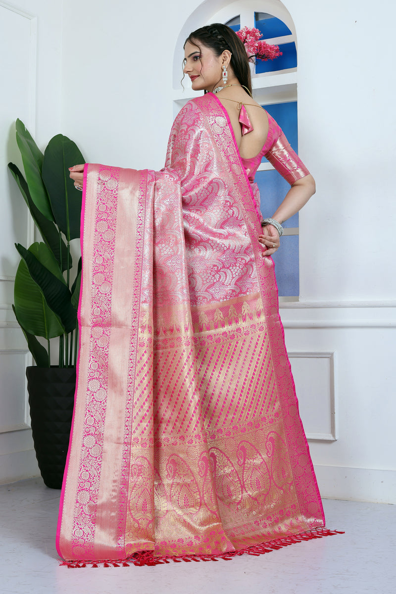 Dharmavaram Four Pink Banarasi Saree