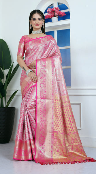 Dharmavaram Four Pink Banarasi Saree
