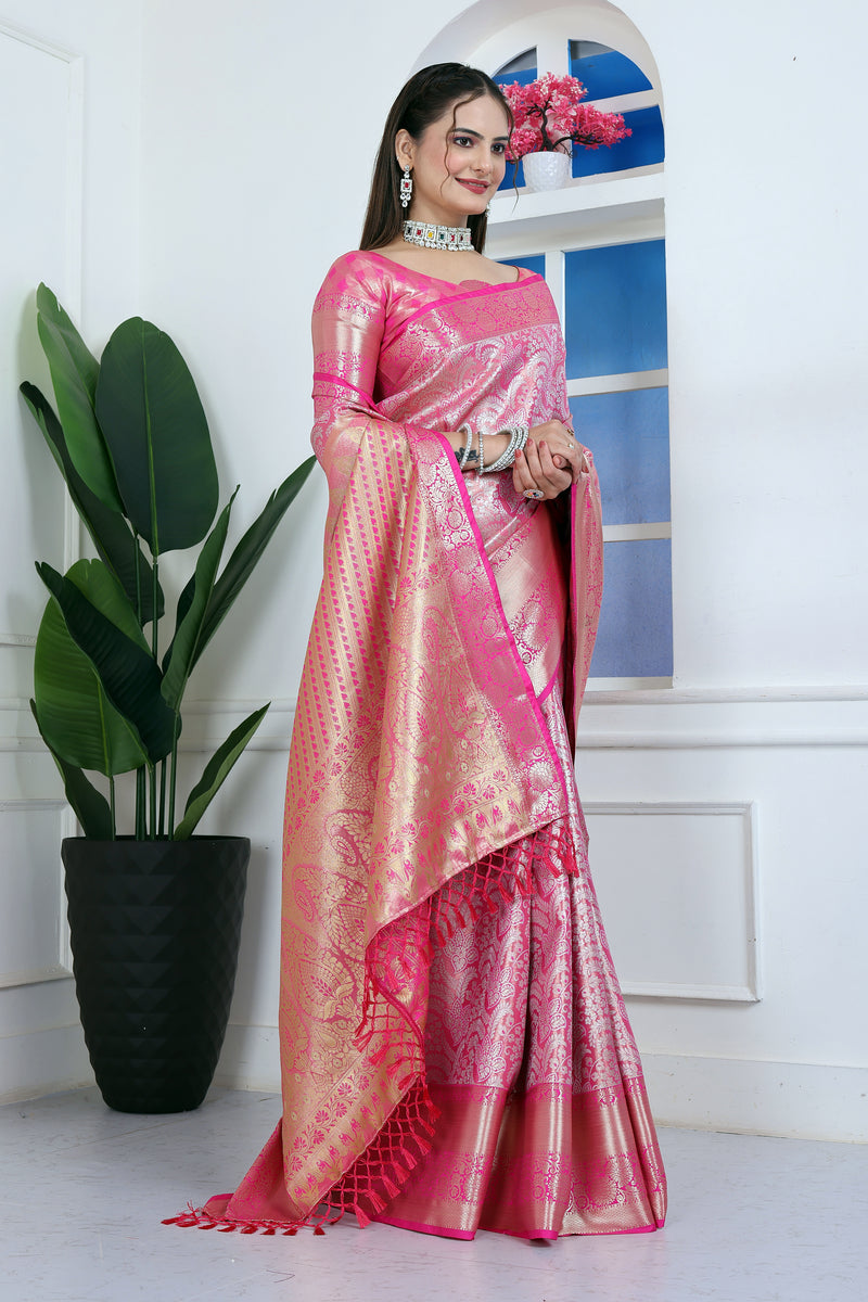 Dharmavaram Four Pink Banarasi Saree