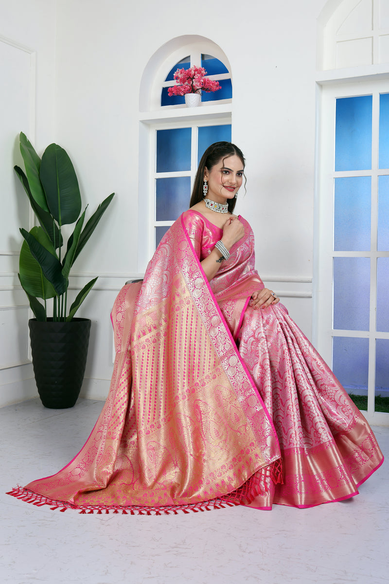 Dharmavaram Four Pink Banarasi Saree