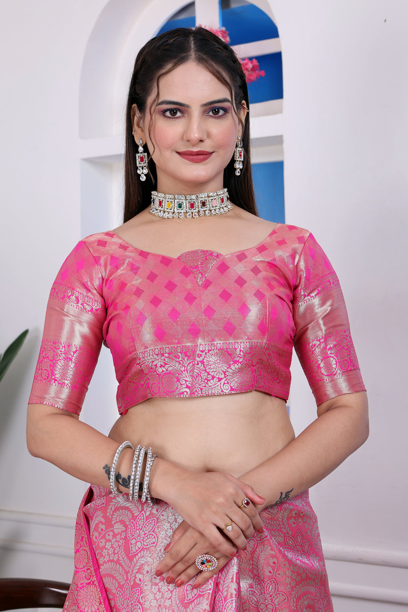 Dharmavaram Four Pink Banarasi Saree