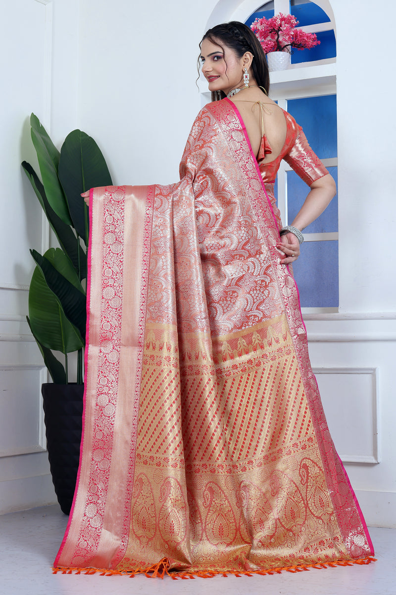 Dharmavaram Four Orange Banarasi Saree