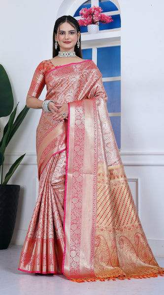 Dharmavaram Four Orange Banarasi Saree