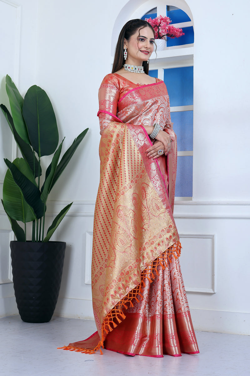 Dharmavaram Four Orange Banarasi Saree