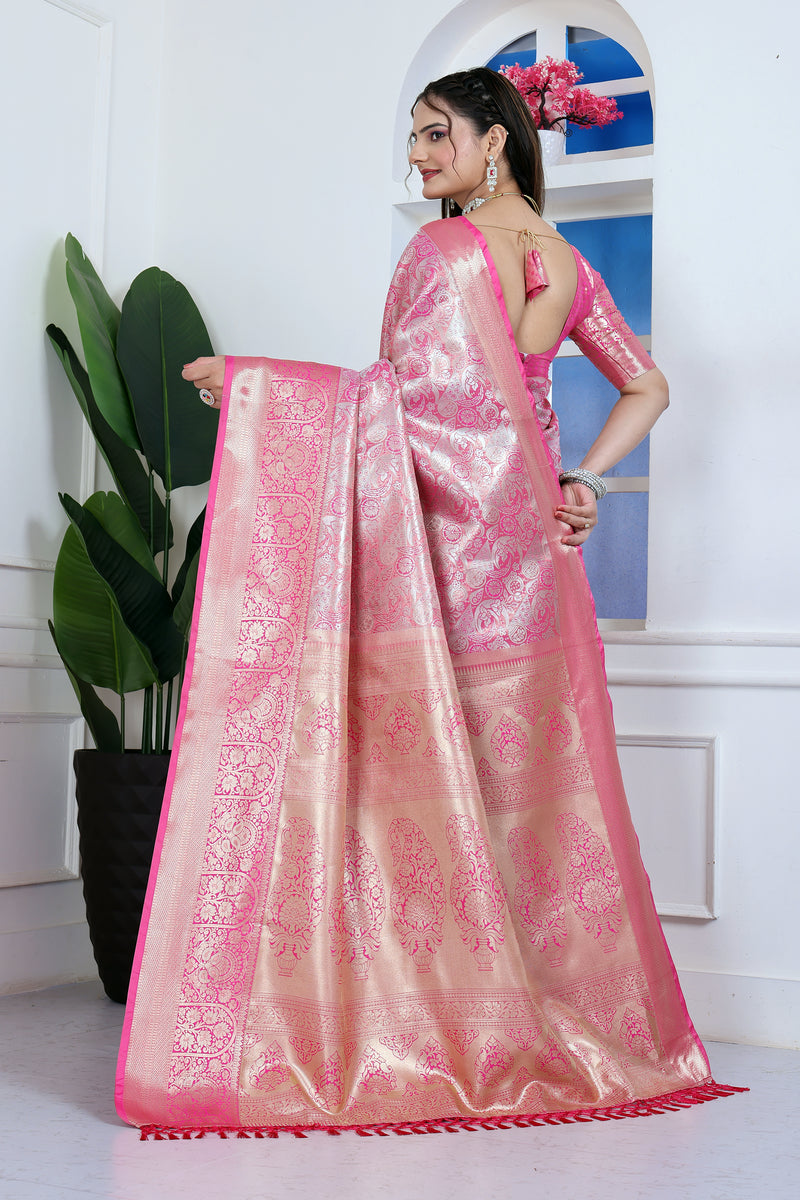 Dharmavaram Nine Pink Banarasi Saree