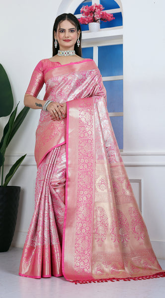 Dharmavaram Nine Pink Banarasi Saree