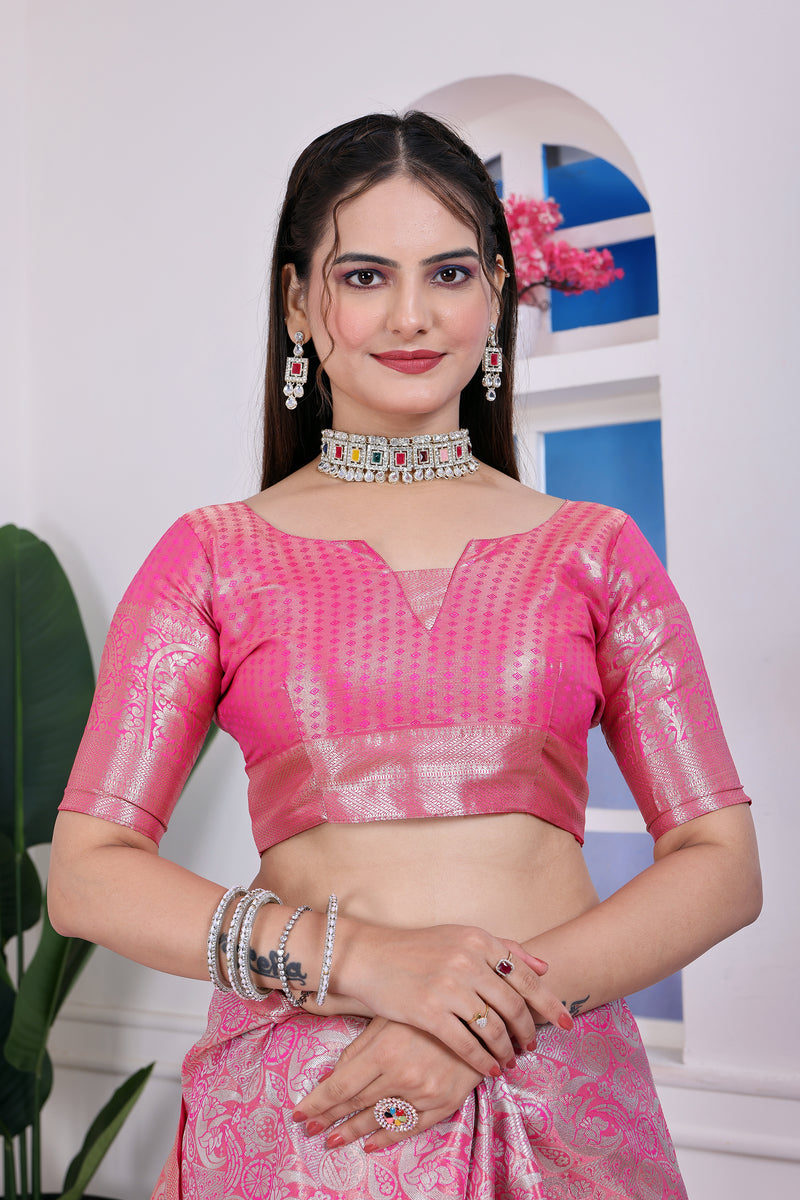 Dharmavaram Nine Pink Banarasi Saree