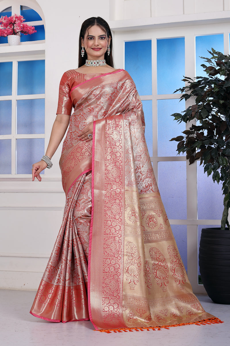 Dharmavaram Nine Orange Banarasi Saree