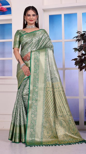 Dharmavaram Four Green Banarasi Saree