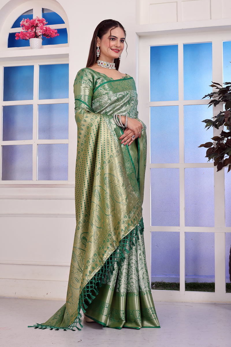 Dharmavaram Four Green Banarasi Saree