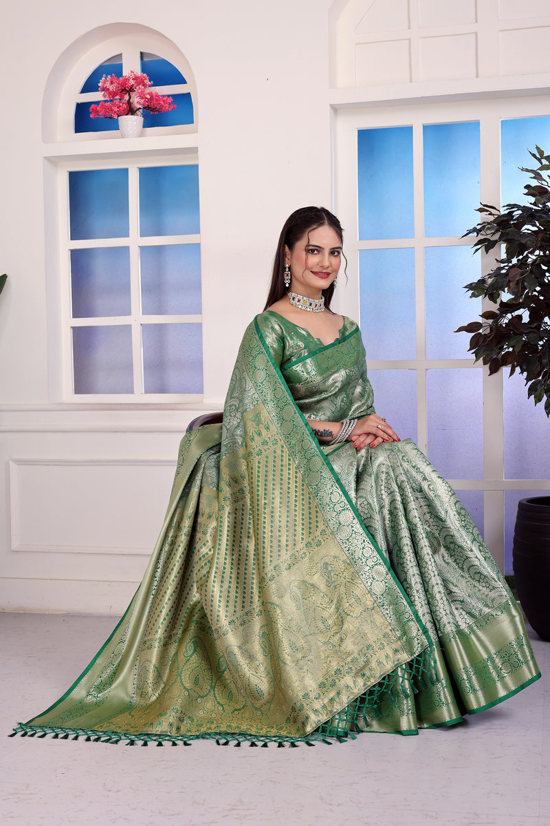 Dharmavaram Four Green Banarasi Saree
