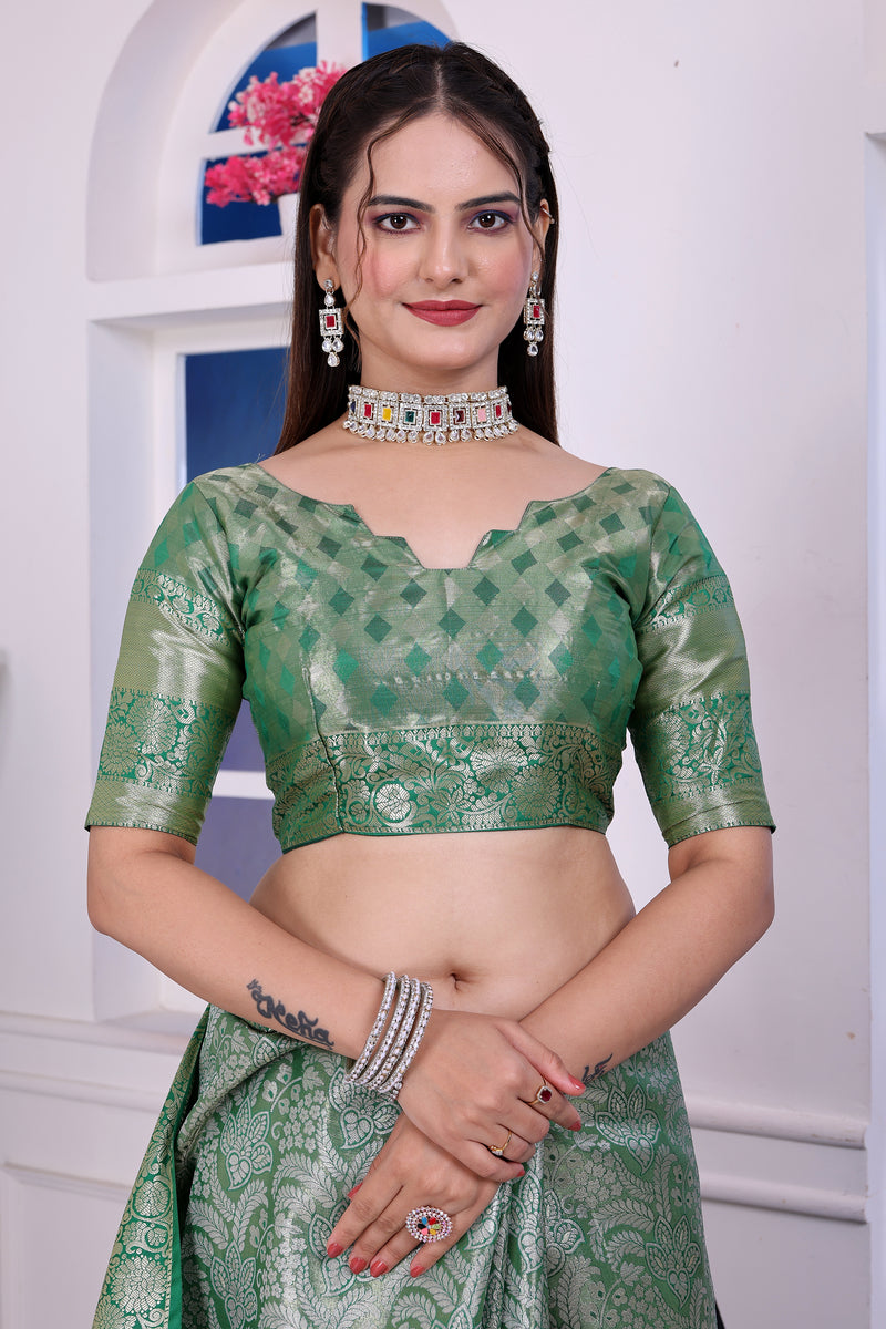 Dharmavaram Four Green Banarasi Saree
