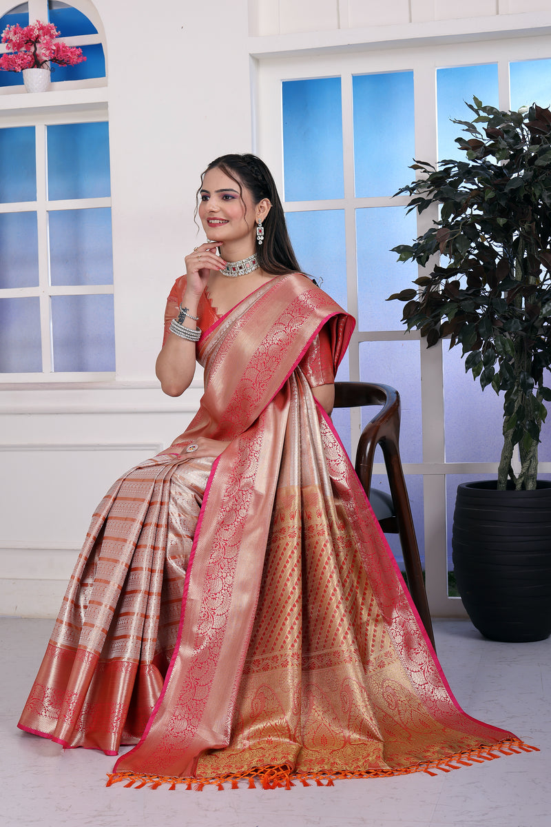 Dharmavaram Eight Orange Banarasi Saree