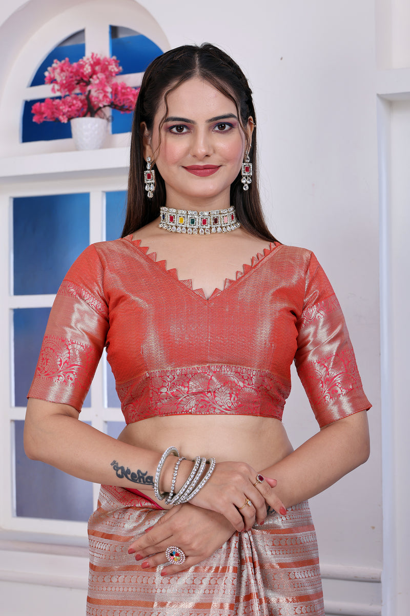 Dharmavaram Eight Orange Banarasi Saree