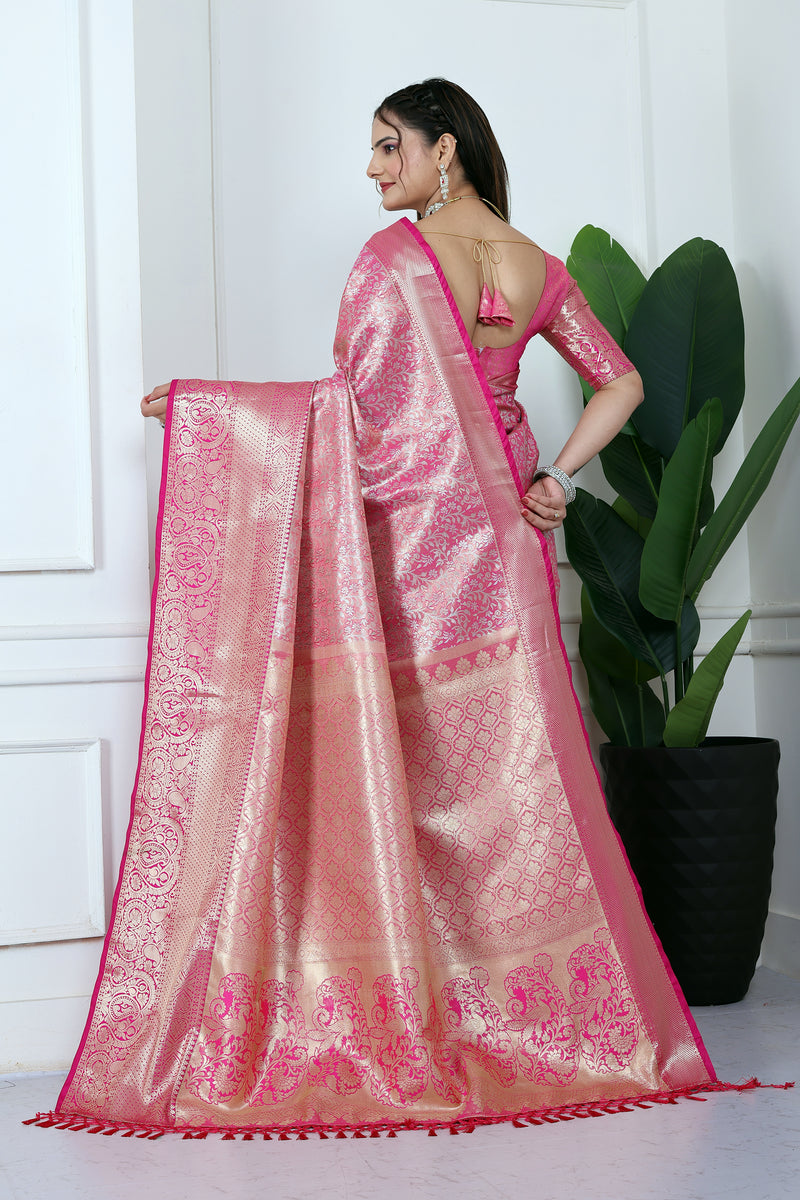 Dharmavaram Ten Pink Banarasi Saree
