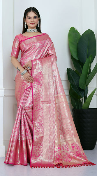 Dharmavaram Ten Pink Banarasi Saree