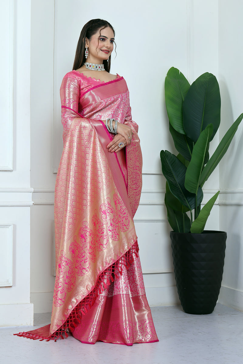 Dharmavaram Ten Pink Banarasi Saree