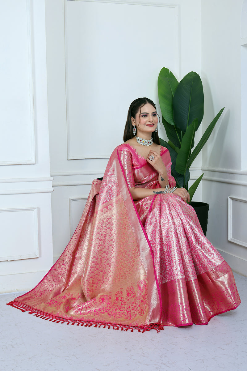 Dharmavaram Ten Pink Banarasi Saree