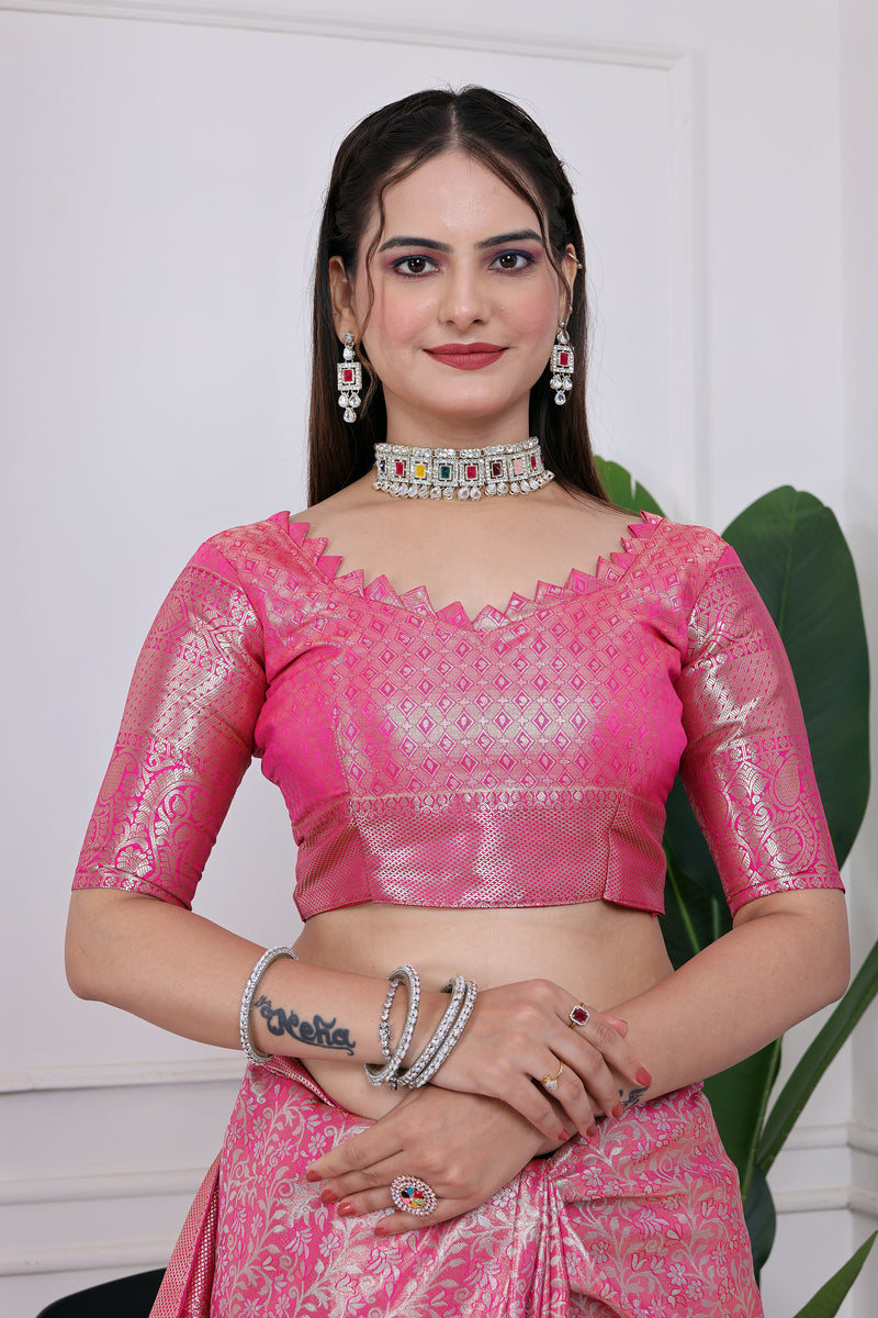 Dharmavaram Ten Pink Banarasi Saree