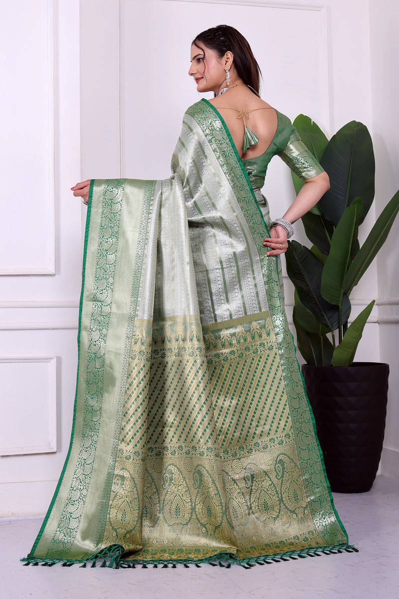 Dharmavaram Eight Green Banarasi Saree
