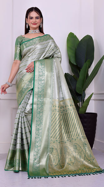 Dharmavaram Eight Green Banarasi Saree