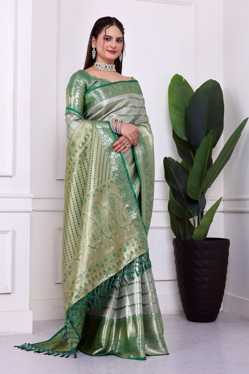 Dharmavaram Eight Green Banarasi Saree